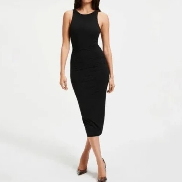 Good American Plunged Back Strap Midi Dress Black Sz 7 (4X) MSRP $130 - Picture 2 of 7